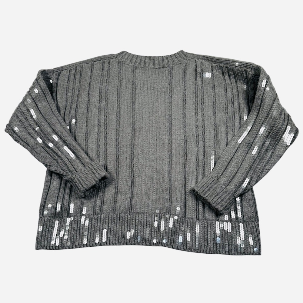 J Crew Collection Sweater Womens Small Gray Sequin Ribbed Knit Cotton AF017 - Picture 2 of 7